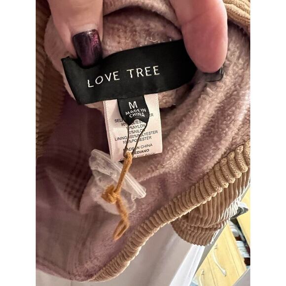 Love Tree Womens Jacket Size M Medium Tan Corduroy Reversible Shacket Pink Plaid - Picture 3 of 7